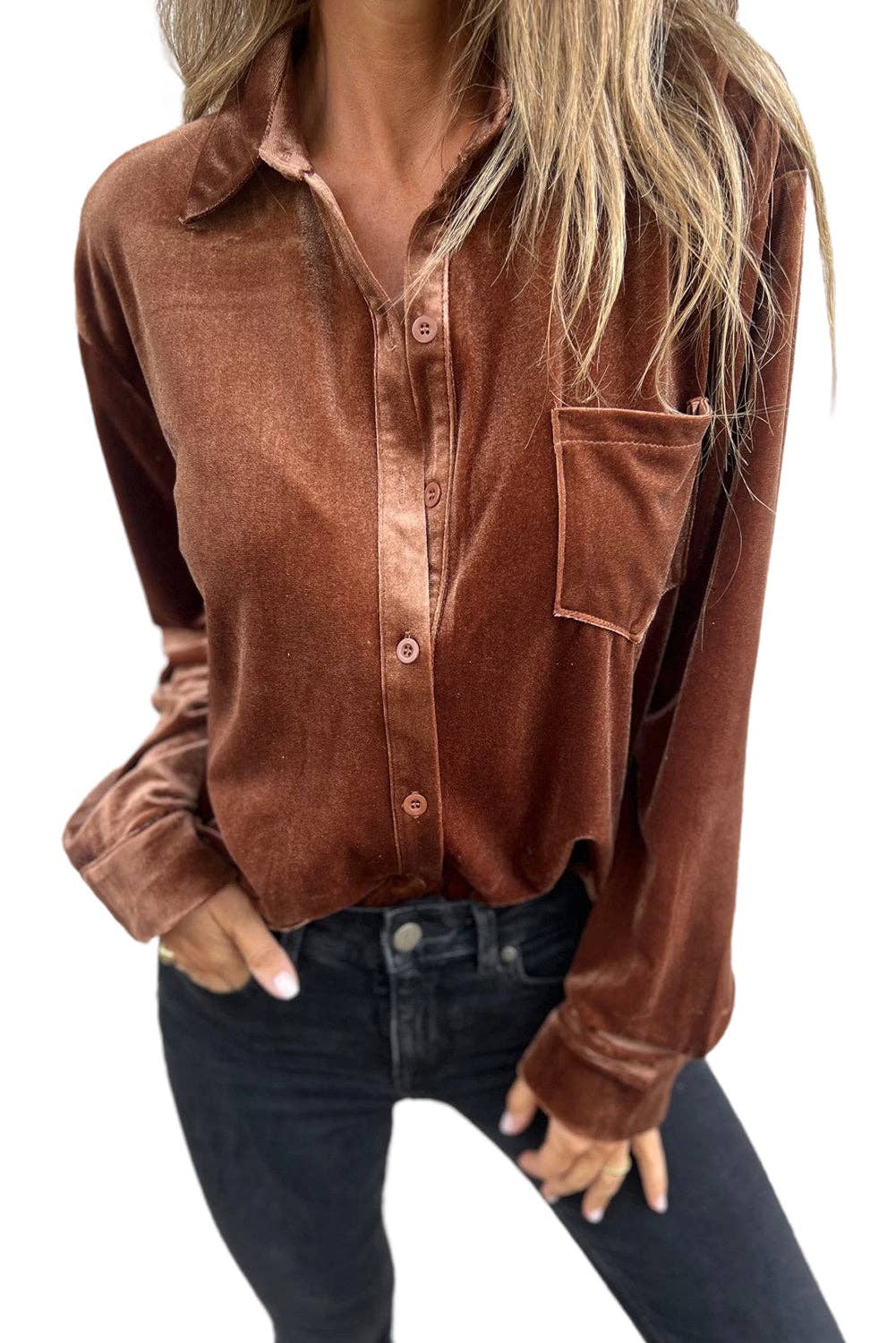 Velvet Chest Pocket Buttoned Shirt