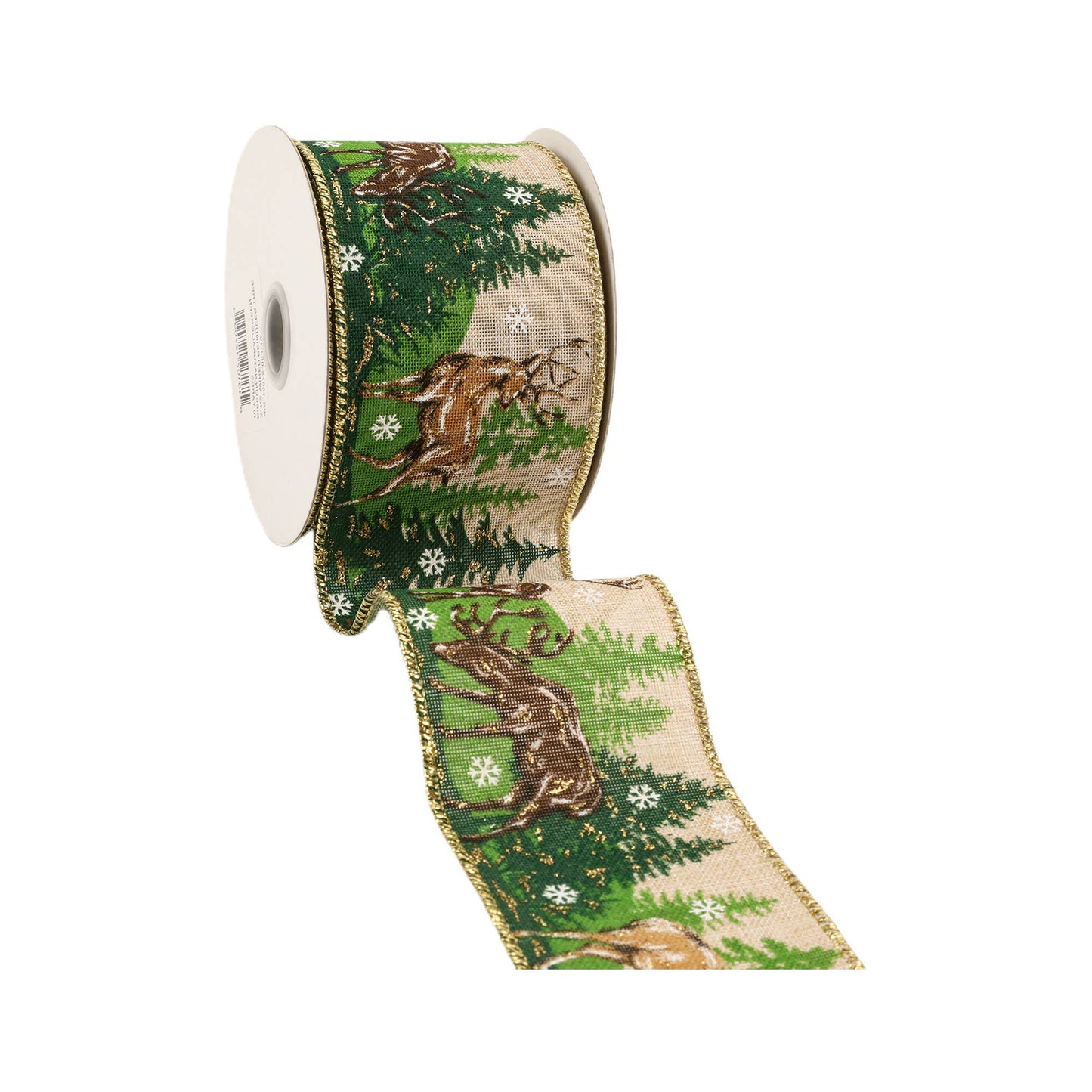 2 1/2" Wired Ribbon | "Reindeer Tree" - Natural/Green | 10 Yard Roll