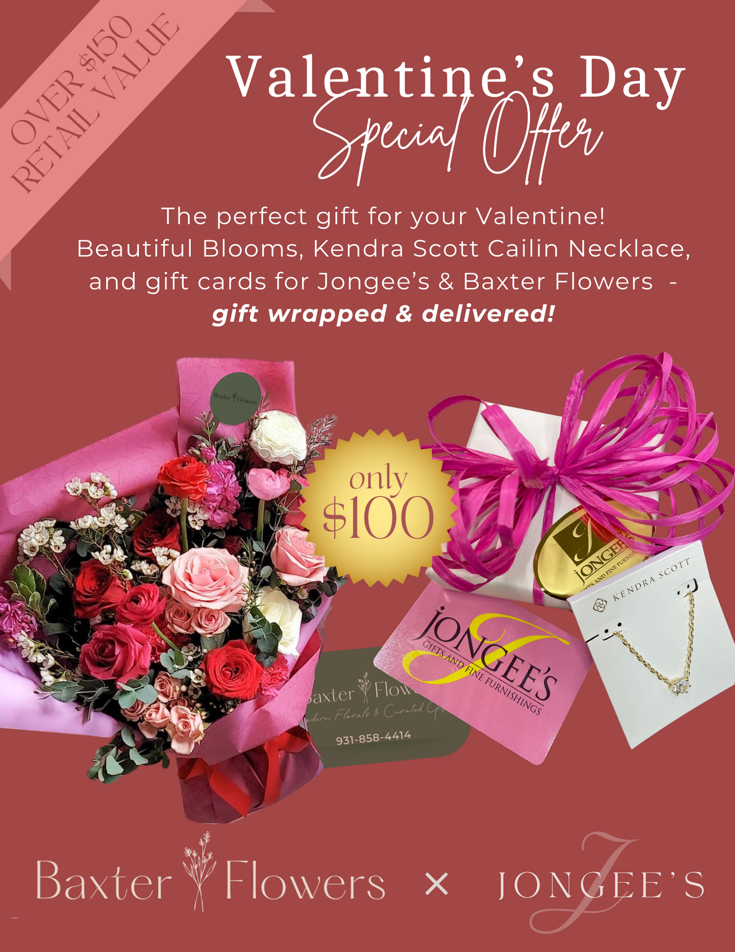 Wrap Bouquet + Kendra Scott Necklace