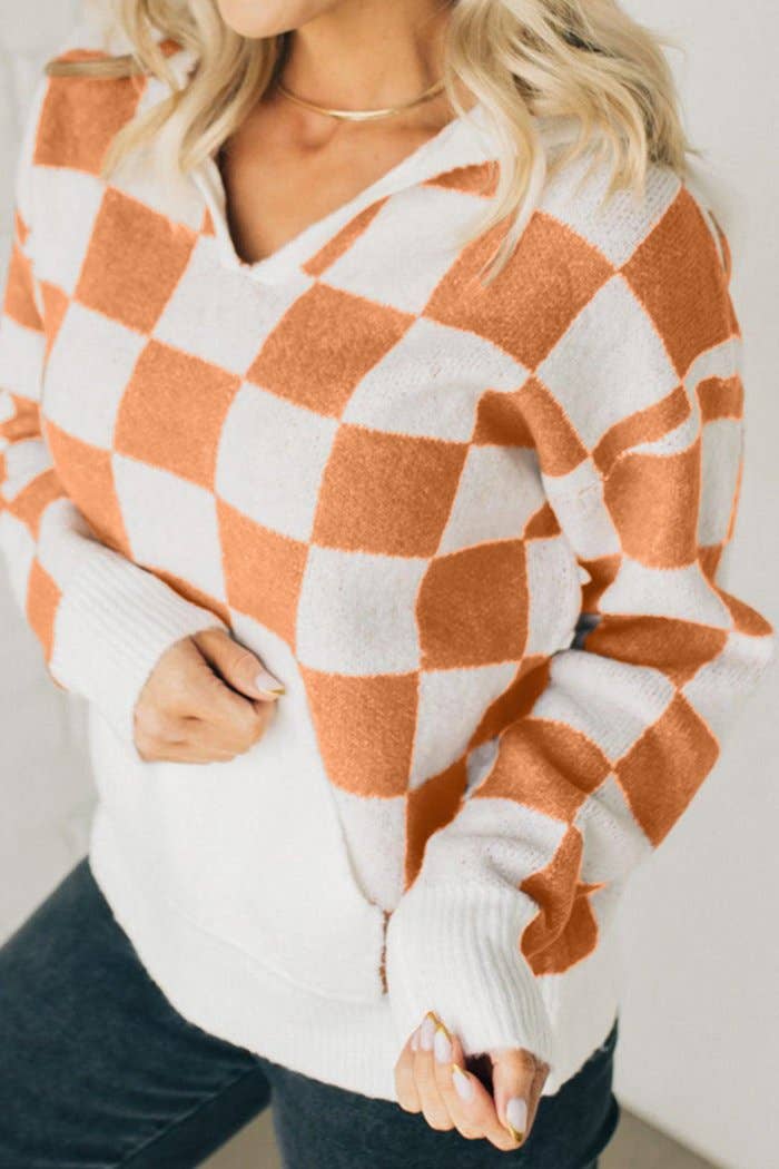 Checker Kangaroo Pocket Hooded Sweater