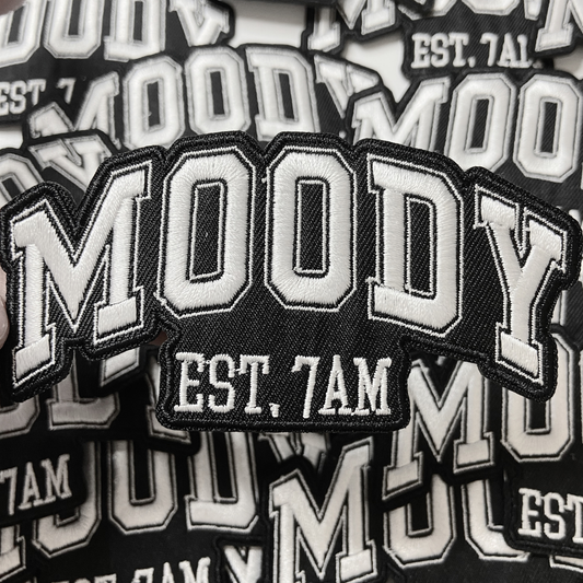 4" MOODY EST. 7AM - White & Black -  Embroidered Hat Patch