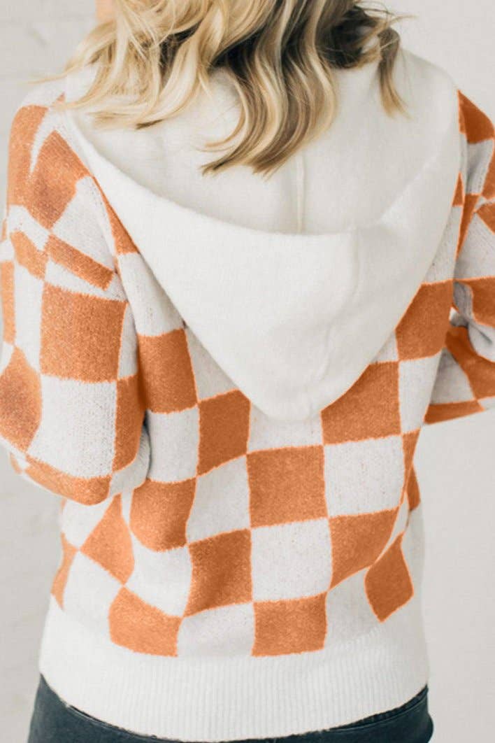 Checker Kangaroo Pocket Hooded Sweater