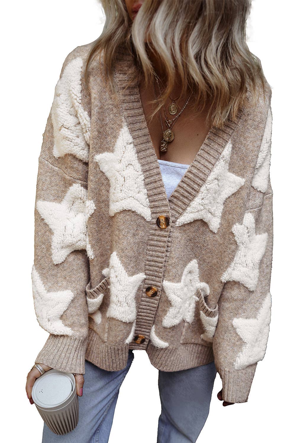 Sherpa Star Textured Sweater Cardigan