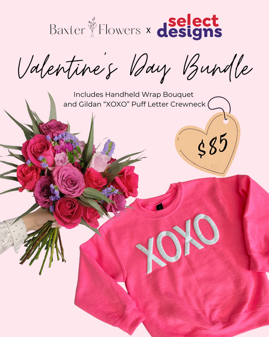 Handheld Wrap Bouquet + XOXO Crewneck Sweatshirt