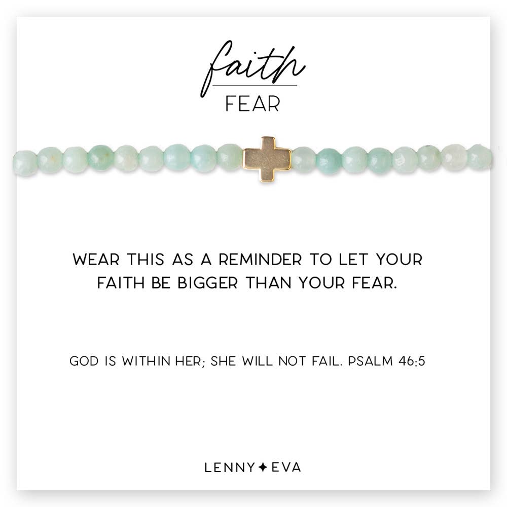 Faith Over Fear Cross Bracelet, 4mm-Amazonite | Christian