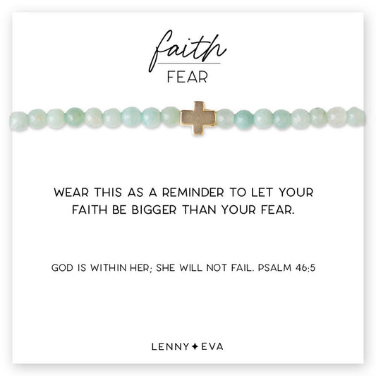 Faith Over Fear Cross Bracelet, 4mm-Amazonite | Christian