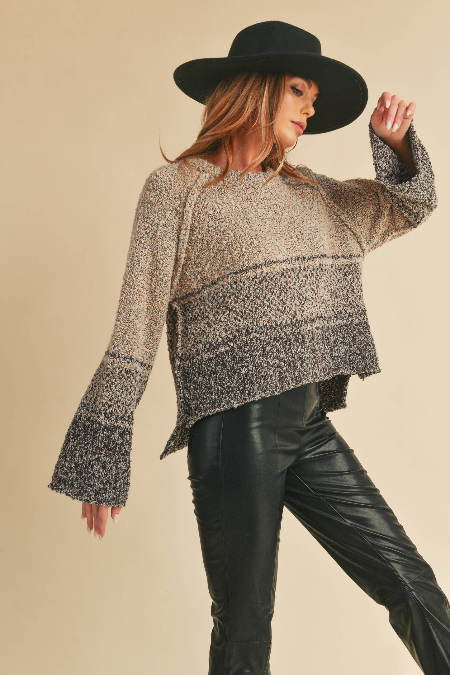 Fraya Ombre Sweater: Oat/Brown Small