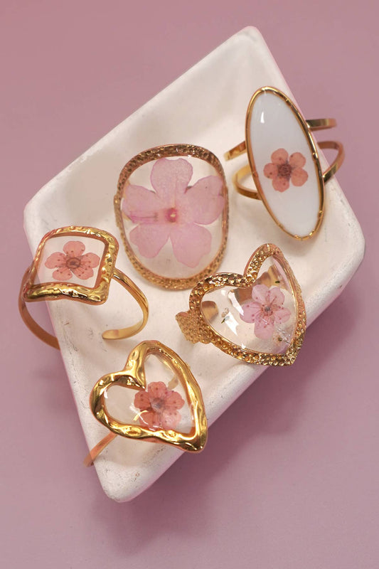 18K STAINLESS STEEL TARNISH FREE FLORAL RINGS
