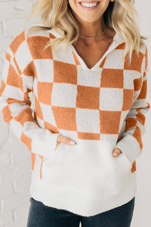 Checker Kangaroo Pocket Hooded Sweater