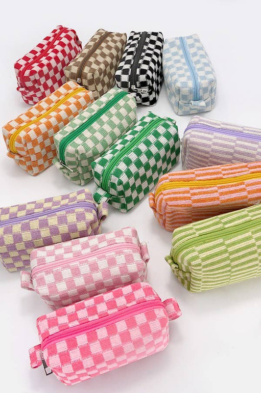 CHECKER MAKEUP COSMETIC POUCH BAG - Orange