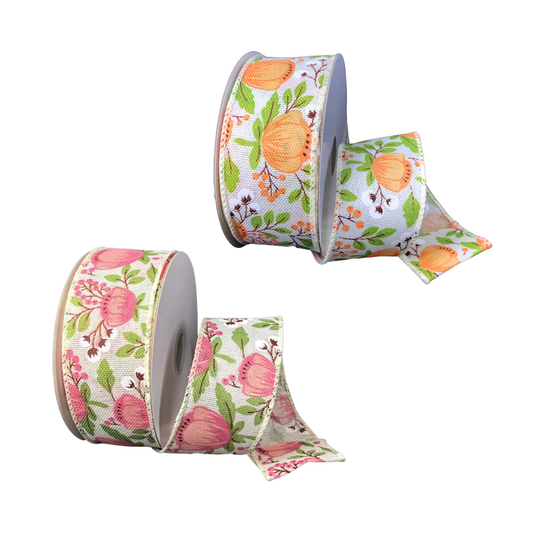 20YD - #9 Ivory & Peony Linen Ribbon - Wired Edge