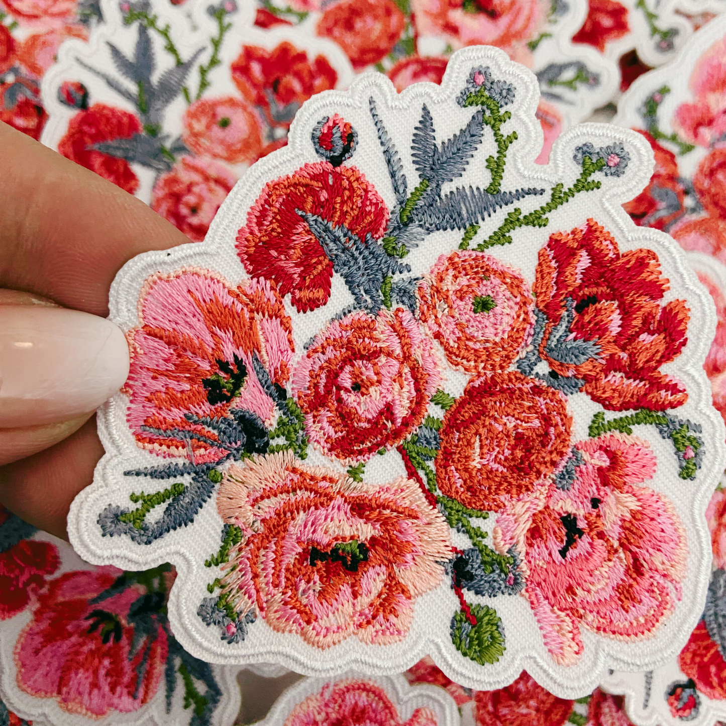 3" Floral iron on Patch  -  Embroidered Hat Patch