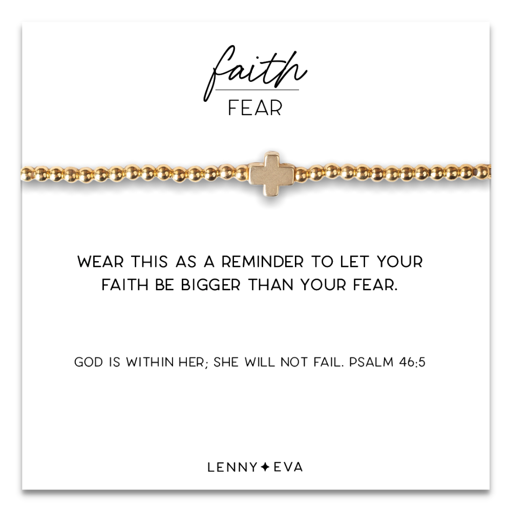 Faith Over Fear Cross Bracelet, 4mm -Gold Beaded | Christian