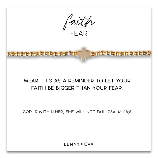 Faith Over Fear Cross Bracelet, 4mm -Gold Beaded | Christian