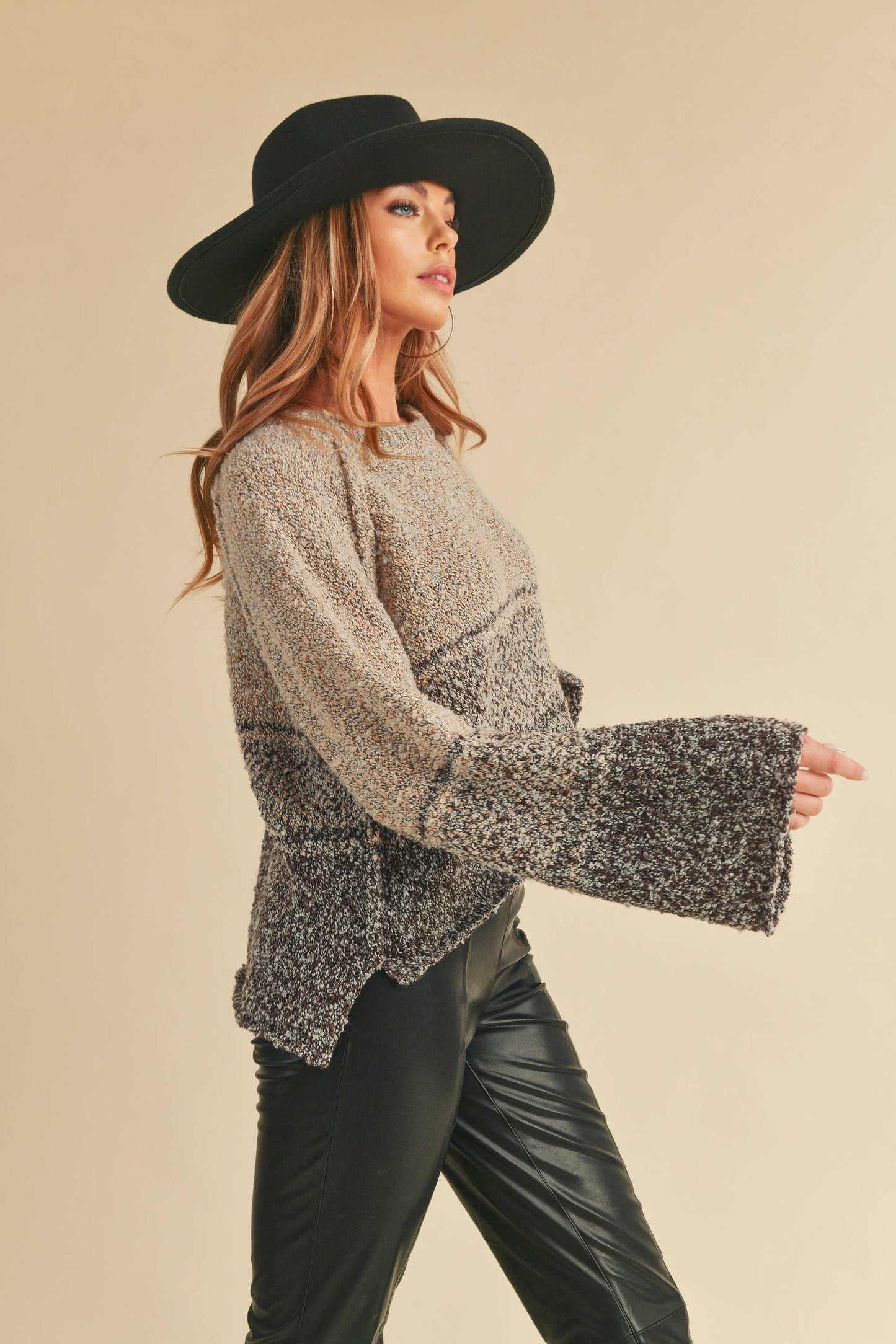 Fraya Ombre Sweater: Oat/Brown Medium