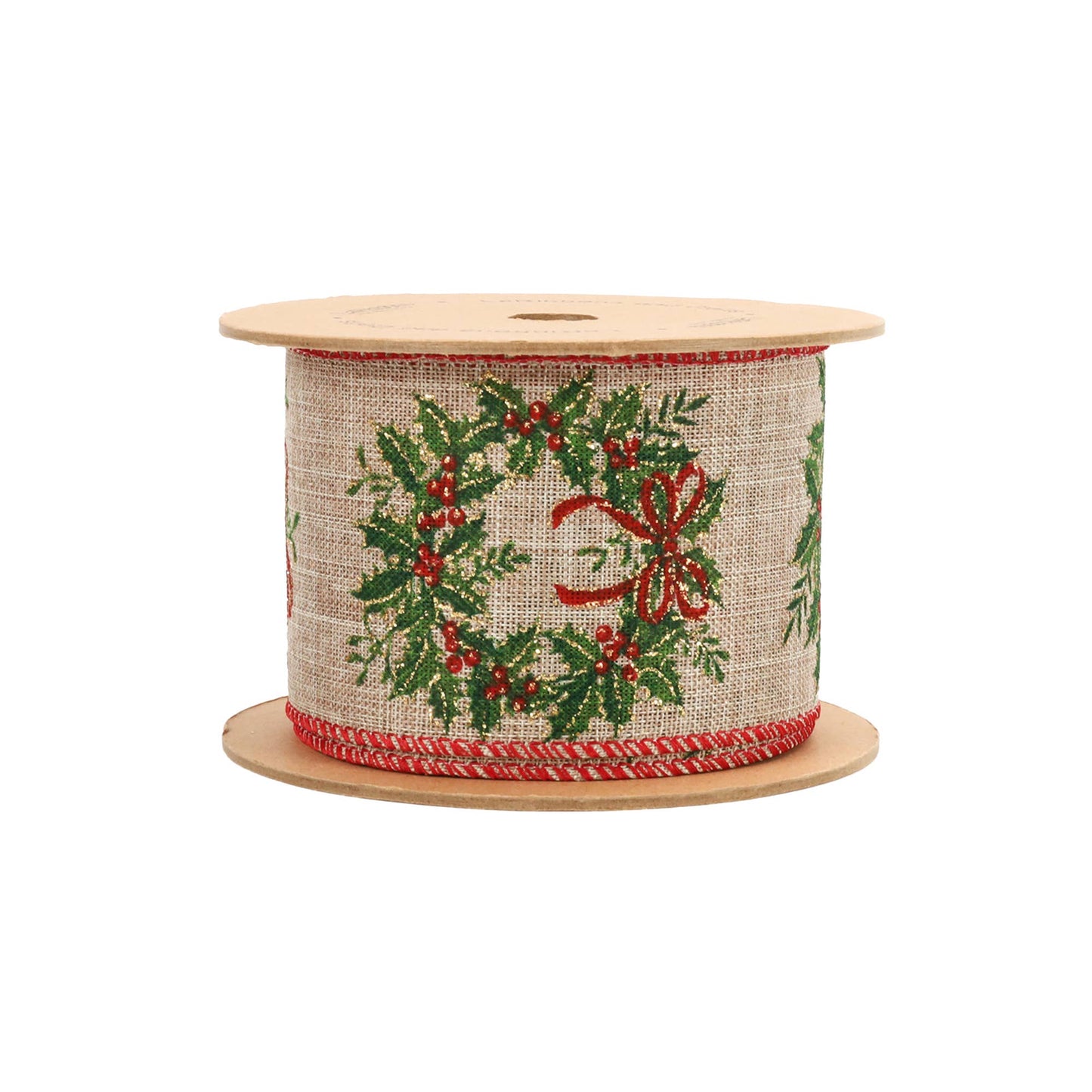 2 1/2" Wired Ribbon | "Holiday Wreath" Natural/Green