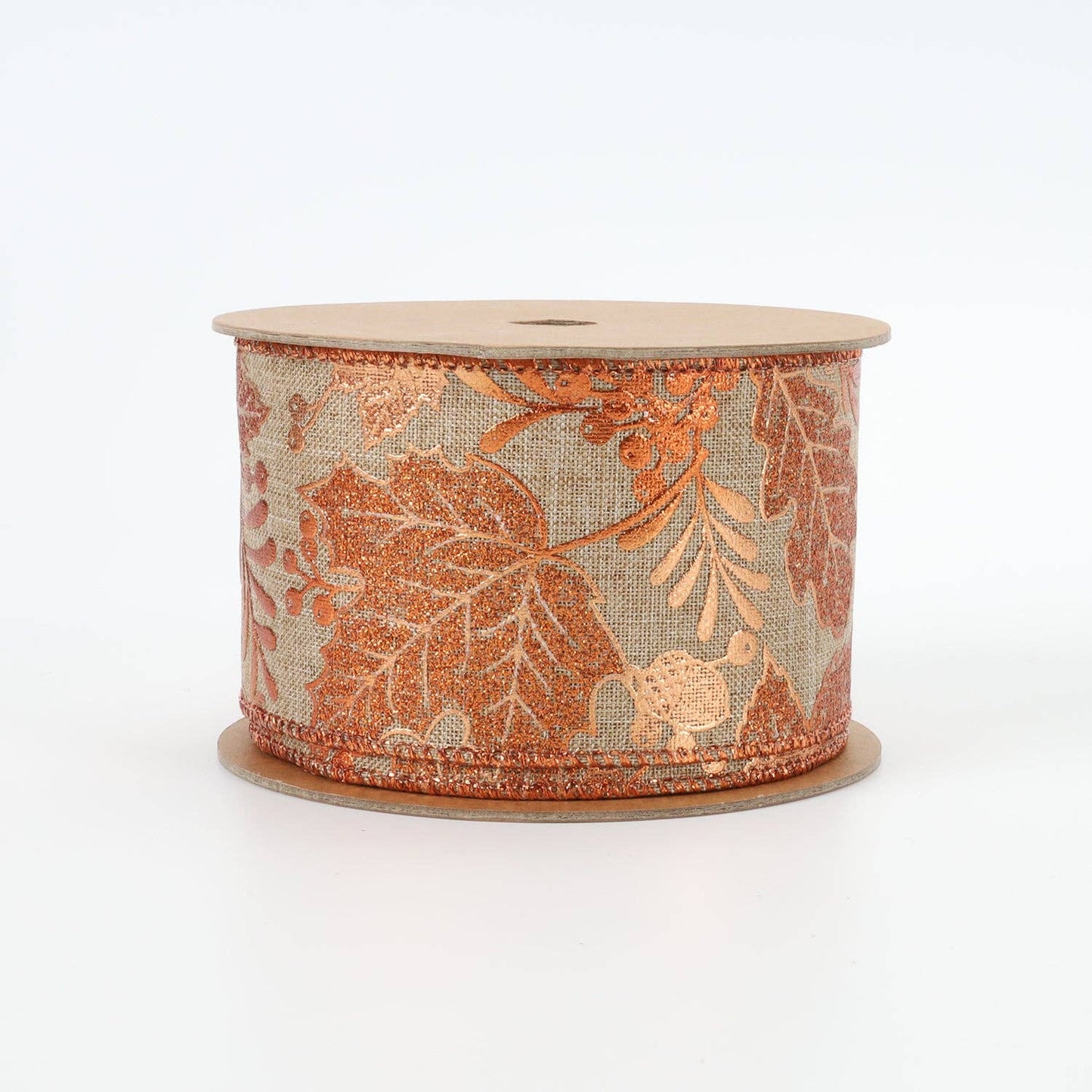 2 1/2" Wired Ribbon | "Metallic Leaf" Natural/Copper | 10 Yard Roll