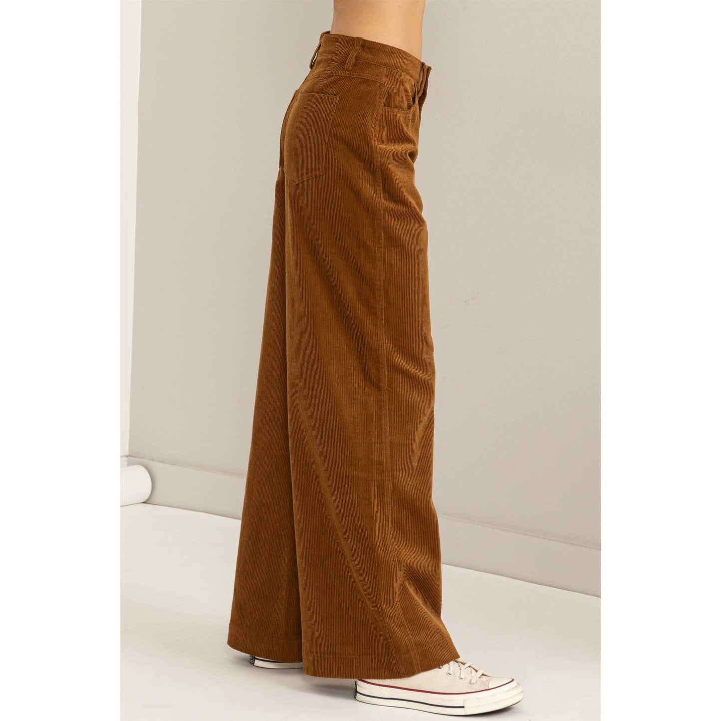 SIMPLY BEAUTIFUL CORDUROY HIGH-RISE WIDE-LEG PANTS: PALE BROWN / L