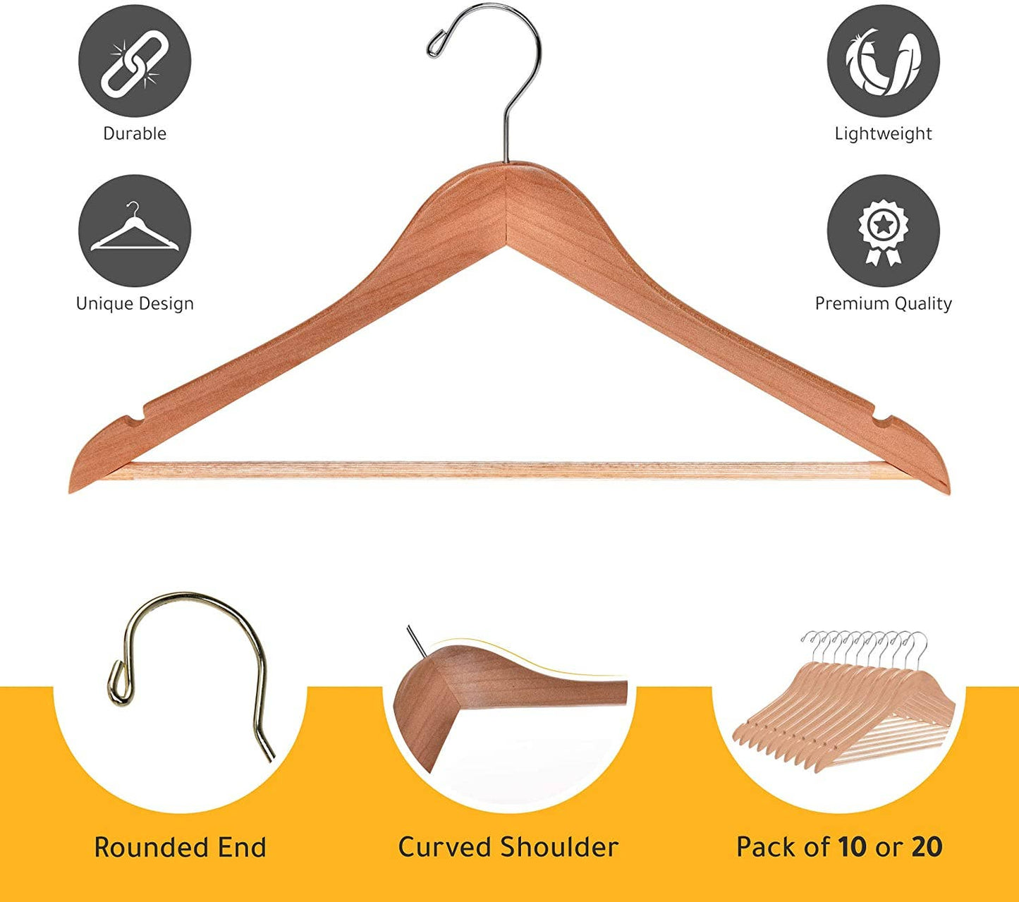 W030 Semi Curved Wooden Hanger, 17.5" Natural - 90