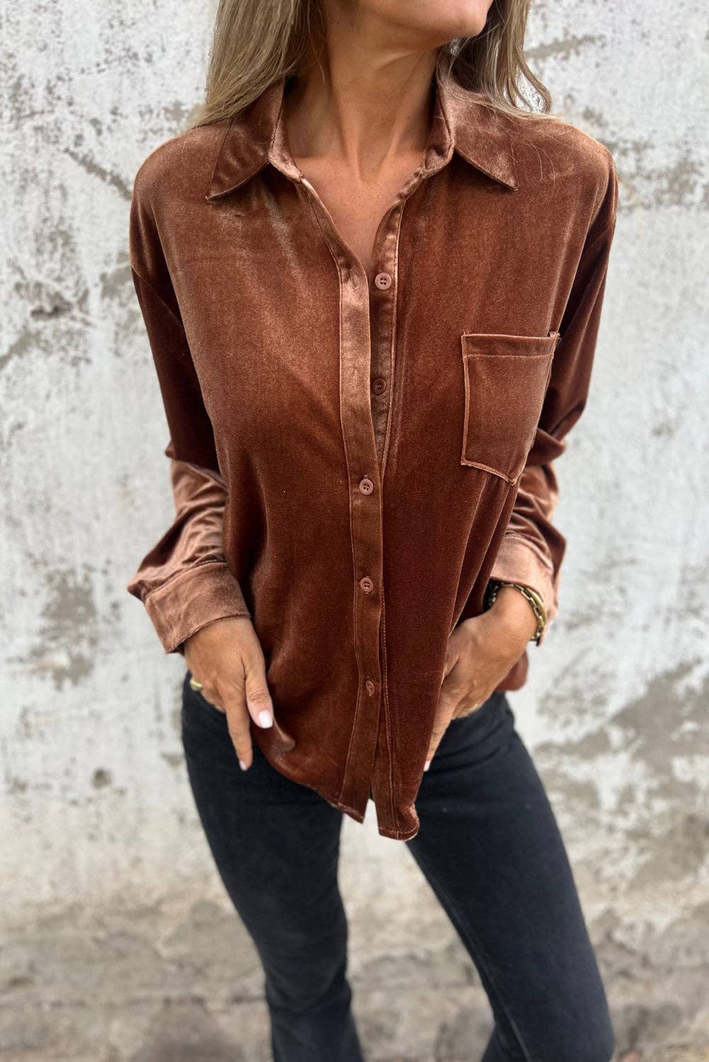 Velvet Chest Pocket Buttoned Shirt