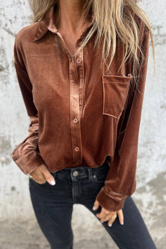 Velvet Chest Pocket Buttoned Shirt