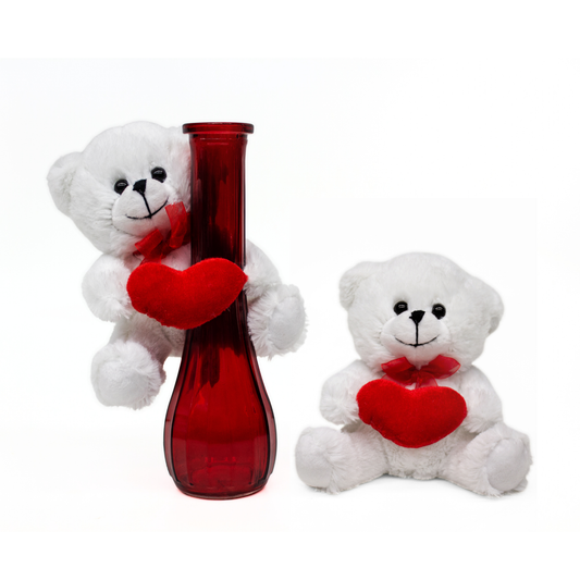 6.5"H Hugging Bear with Red Heart - White