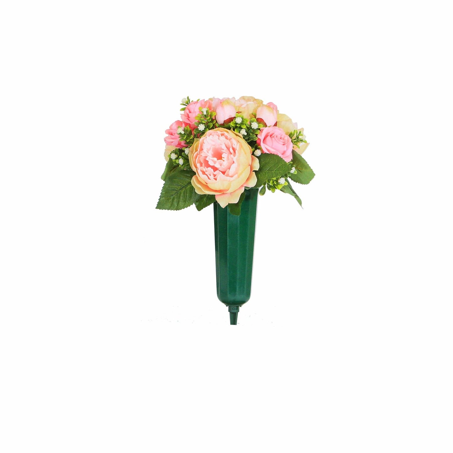 12" Peony & Mini Rose Cemetery Flowers, Cream