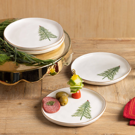 Set of 4 Ceramic Cardinal Tree Appetizer Plates