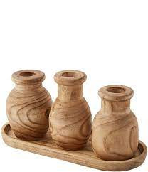 Paulownia Wood Vase Tray Set