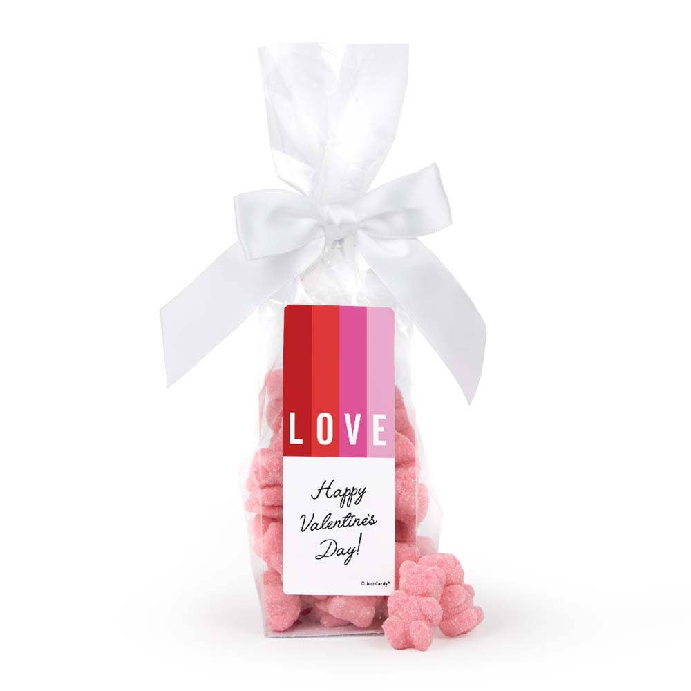 Valentine's Day Stand Up Bow Bag with Pink Strawberry Sugar Sanded Gummy Bears - LOVE