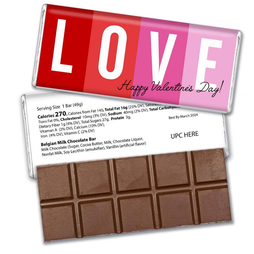 Valentine's Day Wrapped Milk Chocolate Belgian Bar - LOVE