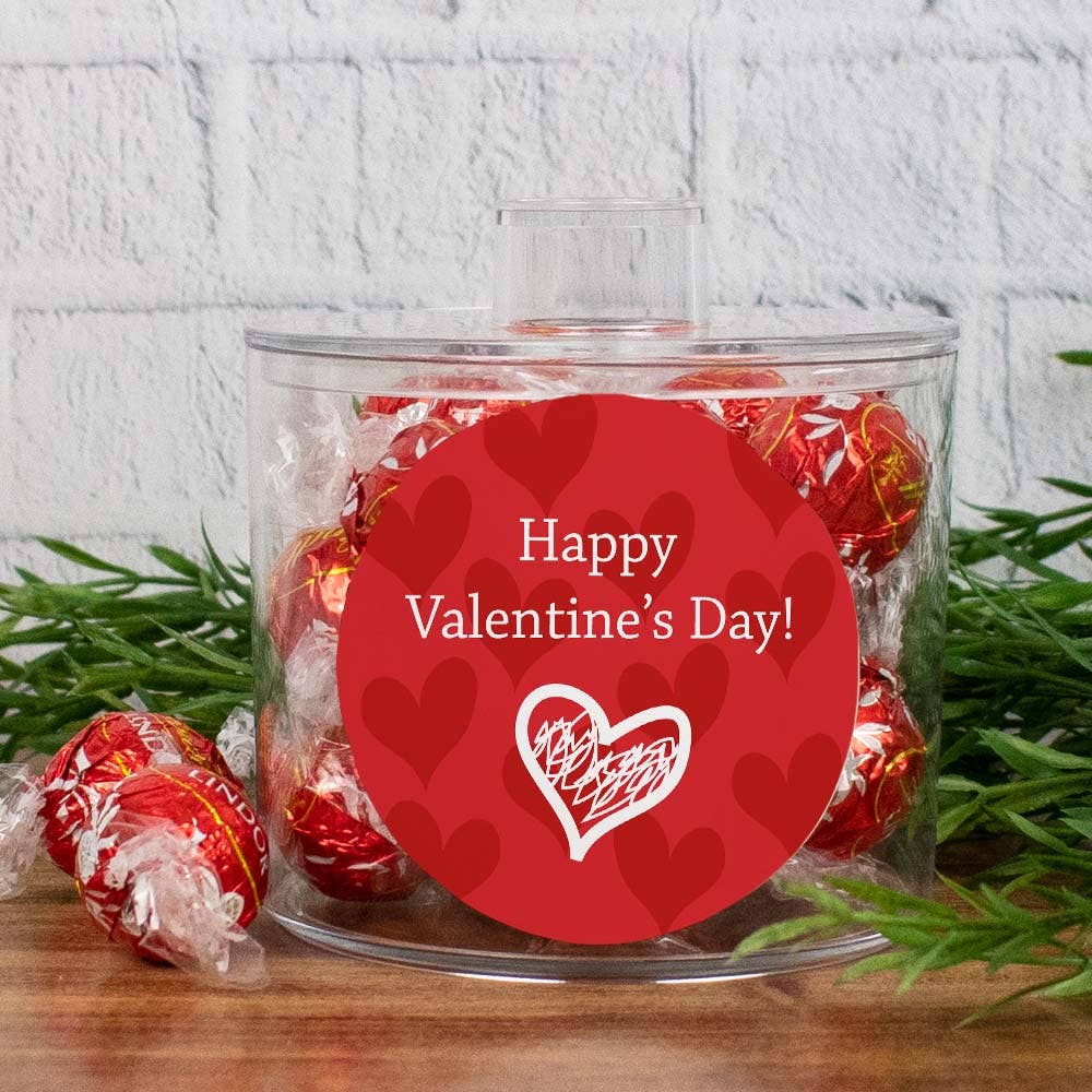 Valentine's Day Canister with Red Milk Chocolate Lindor Truffles - Happy Valentine's Day